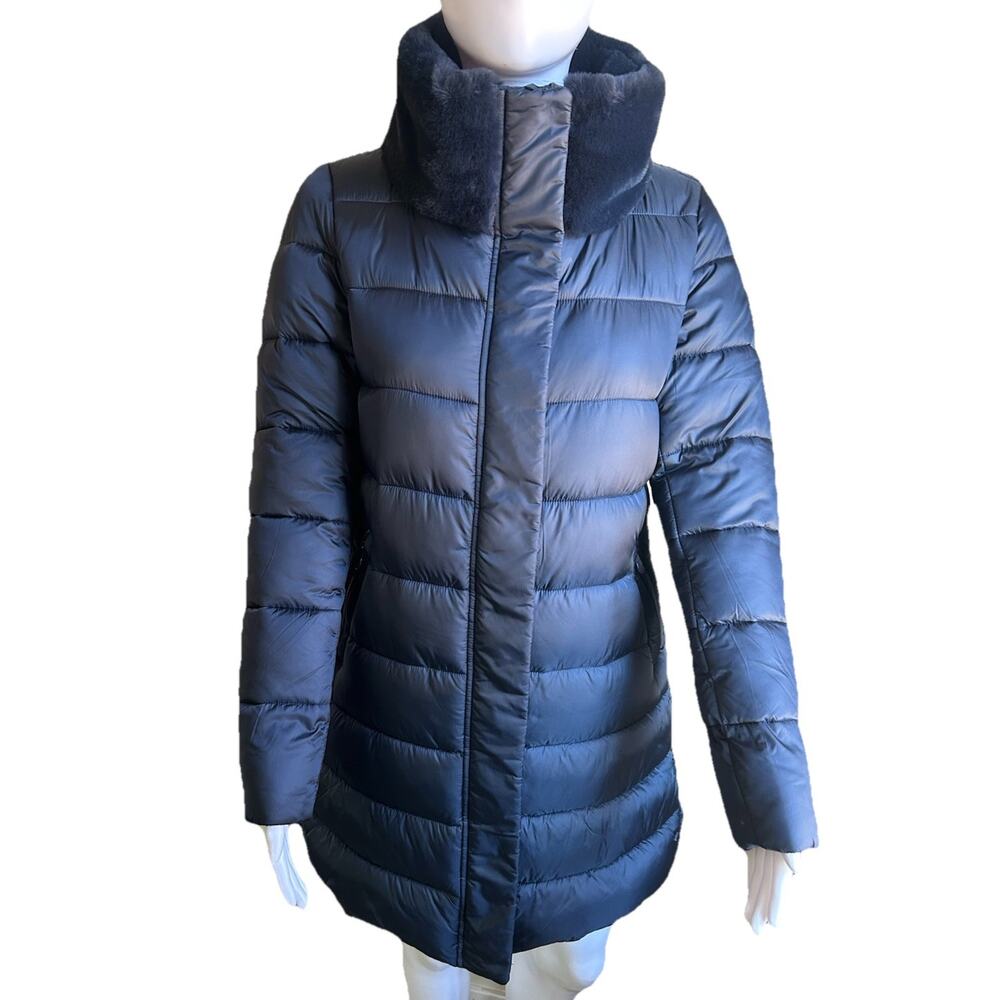 Save The Duck Dalea Faux Fur Collar Longline Puffer Jacket Blue Women’s Small - Picture 14 of 14